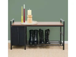 DuneDesign Metall Schuhregal mit Sitzbank und Korb 92 x 30 x 52 cm* Regale Schwarz