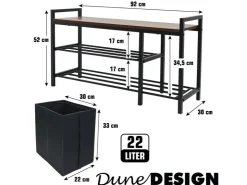 DuneDesign Metall Schuhregal mit Sitzbank und Korb 92 x 30 x 52 cm* Regale Schwarz