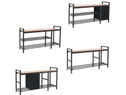 DuneDesign Metall Schuhregal mit Sitzbank und Korb 92 x 30 x 52 cm* Regale Schwarz