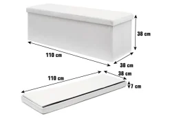 DuneDesign Sitzbank mit 120L Stauraum 110 x 38 x 38 cm in Weiß