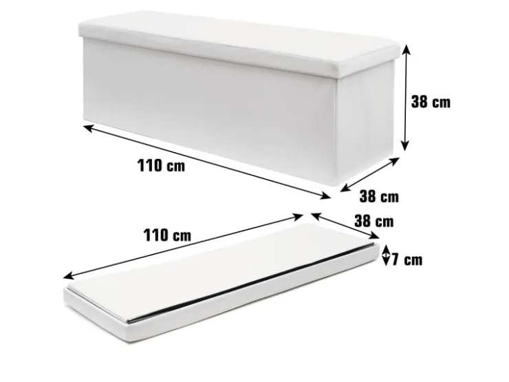 DuneDesign Sitzbank mit 120L Stauraum 110 x 38 x 38 cm in Weiß