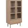 ebuy24 Aston Vitrinenschrank mit 2 Glastüren und 1 Schublade Weiß Geölt EichenDekor