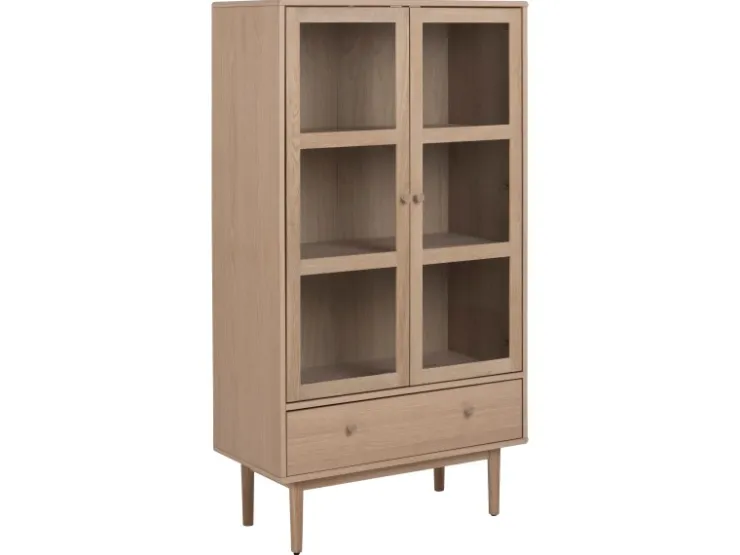 ebuy24 Aston Vitrinenschrank mit 2 Glastüren und 1 Schublade Weiß Geölt EichenDekor