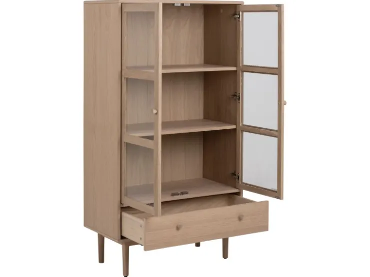 ebuy24 Aston Vitrinenschrank mit 2 Glastüren und 1 Schublade Weiß Geölt EichenDekor
