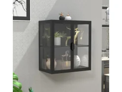 ebuy24 FlokasVS Vitrinenschrank Wandhängend 2 Türen Schwarz* Vitrinen