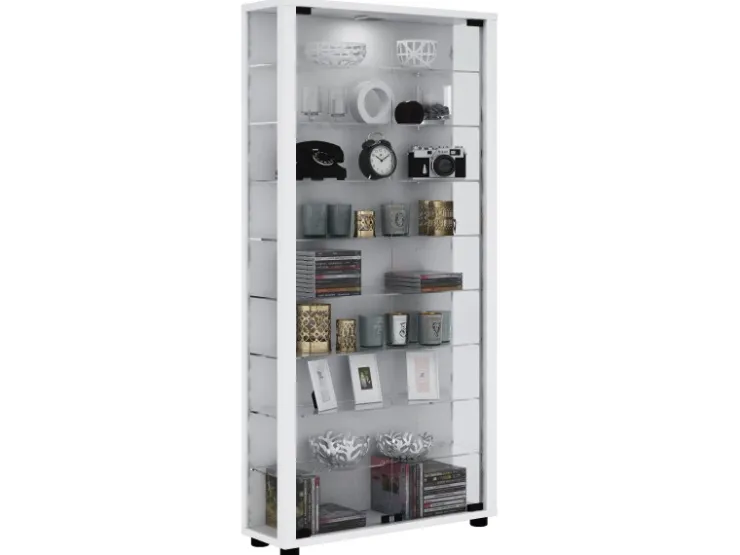 ebuy24 Lumo Maxi Vitrinenschrank 2 Glastüren Glasvitrinen mit LED-Leuchten Weiß* Vitrinen