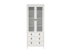 ebuy24 Madrid Vitrinenschrank 2 Glastüren 3 Schubladen Weiß