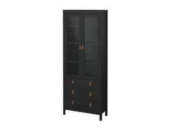 ebuy24 Madrid Vitrinenschrank 2 Glastüren 3 Schubladen Schwarz Matt* Vitrinen