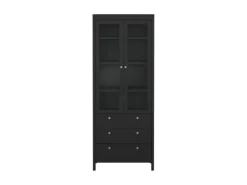 ebuy24 Madrid Vitrinenschrank 2 Glastüren 3 Schubladen Schwarz Matt* Vitrinen