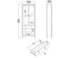 ebuy24 Madrid Vitrinenschrank 2 Glastüren 3 Schubladen Schwarz Matt* Vitrinen