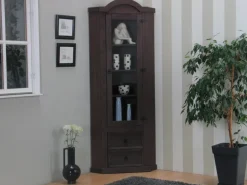 ebuy24 New Mexico Eckschrank mit 1 Glastür und 2 Schubladen Kolonial Gebeizt Gewachst