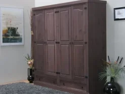ebuy24 New Mexico Kleiderschrank 4-trg mit 2 Schubladen Gebeitzt Wachs