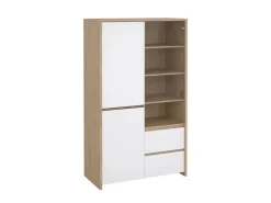ebuy24 Next Vitrinenschrank 3 Türen 2 Schubladen 1 Ablage Eichen-Dekor Weiß Hochglanz* Vitrinen