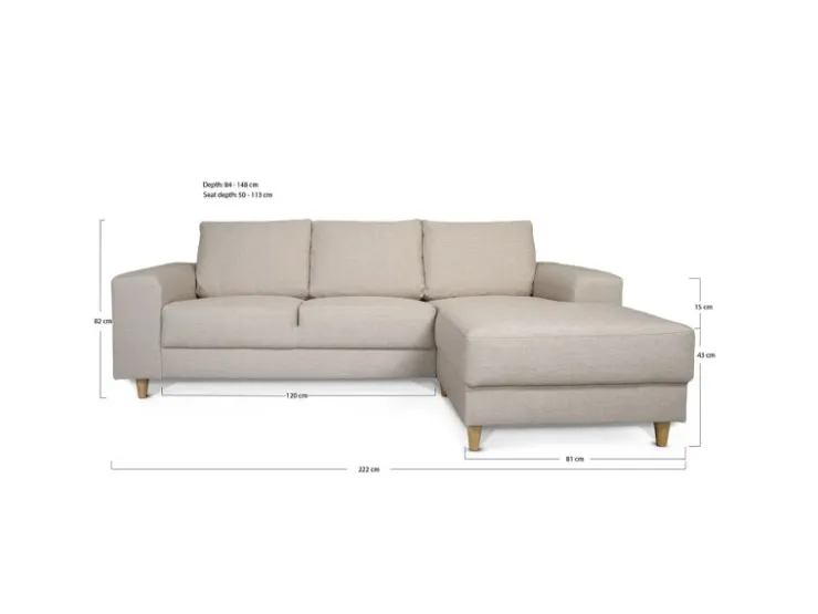 ebuy24 Nordic Sofa mit Chaiselong Rechts Gewendet Hell Beige* Sofas