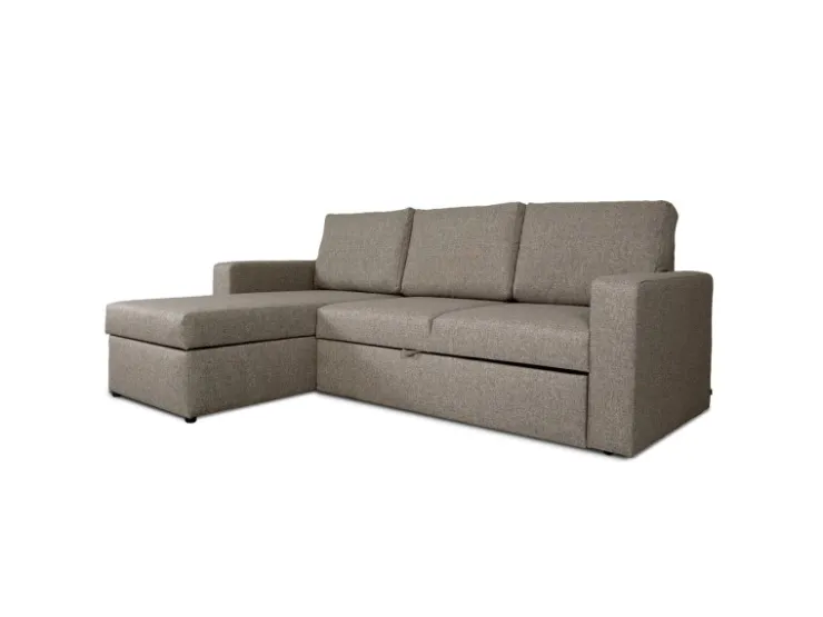 ebuy24 Odin Schlafsofa Ecksofa mit Aufbewahrung Rechts oder Links Gewendet Grau Sandfarben