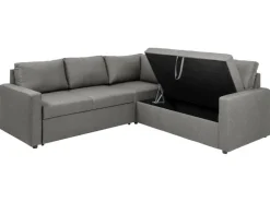 ebuy24 Sacramento Ecksofa Versteckte Aufbewahrung und Ausziehbares Bett HellGrau* Sofas|Aufbewahrung
