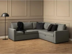 ebuy24 Sacramento Ecksofa Versteckte Aufbewahrung und Ausziehbares Bett HellGrau* Sofas|Aufbewahrung