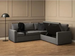 ebuy24 Sacramento Ecksofa Versteckte Aufbewahrung und Ausziehbares Bett Grau* Sofas