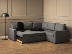 ebuy24 Sacramento Ecksofa Versteckte Aufbewahrung und Ausziehbares Bett Grau* Sofas