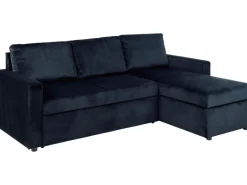 ebuy24 Sacramento Schlafsofa Chaiselong Wendbar Versteckte Aufbewahrung und Ausziehbares Bett Dunkelblau