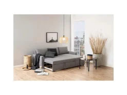 ebuy24 Sander Schlafsofa mit Ottomane Aufbewahrung und Auszug Hellgrau