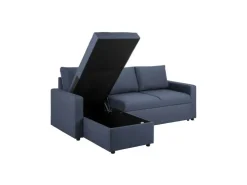 ebuy24 Sander Schlafsofa mit Ottomane Aufbewahrung und Auszug Blau* Aufbewahrung