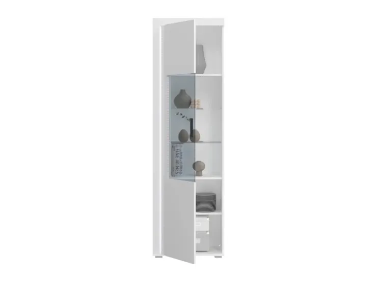 ebuy24 Skylight Vitrinenschrank 1 Tür mit Licht Hochglanz Weiß Glas Grau Weiß* Vitrinen