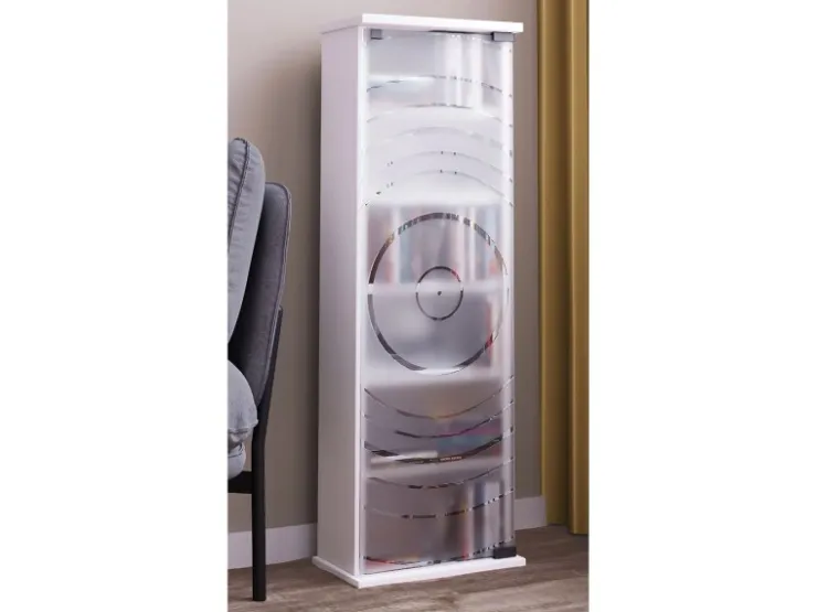 ebuy24 TilanoM Vitrinenschrank CD DVD 6 Ablagen 1 Tür Weiß* Vitrinen