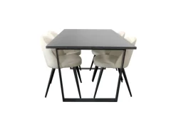 ebuy24 Tilst Essgruppe Esstisch mit Schwarzem Marmordruck und 4 Stühlen Samt Beige