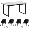 ebuy24 Tilst Essgruppe Tisch Weiß Marmor Print mit 4 Stühlen Velour Schwarz
