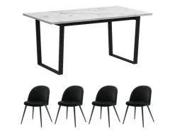 ebuy24 Tilst Essgruppe Tisch Weiß Marmor Print mit 4 Stühlen Velour Schwarz