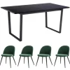 ebuy24 Tilst Essgruppe Tisch Schwarz Marmor Print mit 4 Stühlen in Velour Grün