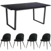 ebuy24 Tilst Essgruppe Tisch Schwarz Marmor Print mit 4 Stühlen Velour Schwarz
