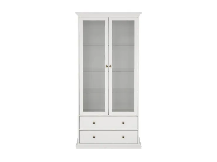 ebuy24 Venedig Vitrinenschrank 2-Türig mit 2 Schubladen Breite 97 cm Höhe 201 cm Weiß