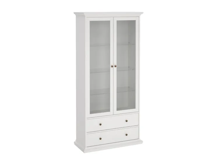 ebuy24 Venedig Vitrinenschrank 2-Türig mit 2 Schubladen Breite 97 cm Höhe 201 cm Weiß