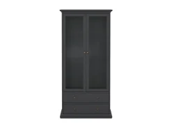 ebuy24 Venedig Vitrinenschrank 2 Glastüren und 2 Schubladen Matt Grau
