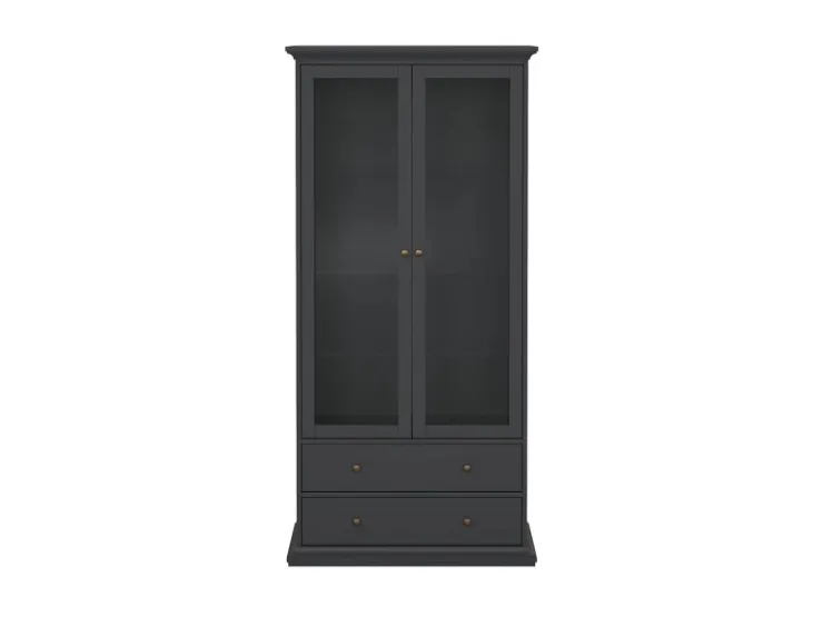 ebuy24 Venedig Vitrinenschrank 2 Glastüren und 2 Schubladen Matt Grau