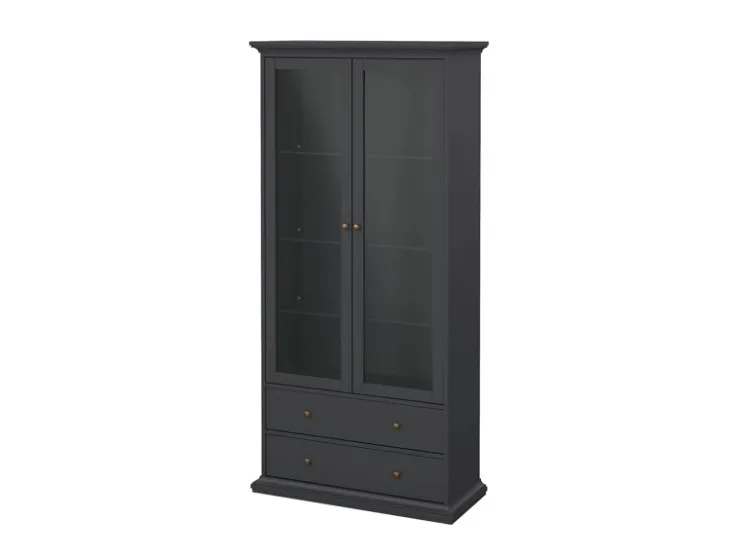 ebuy24 Venedig Vitrinenschrank 2 Glastüren und 2 Schubladen Matt Grau