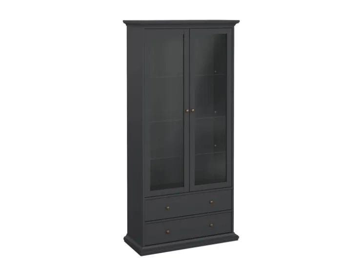 ebuy24 Venedig Vitrinenschrank 2 Glastüren und 2 Schubladen Matt Grau