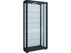 ebuy24 VitrosaMaxi Vitrinenschrank Wandhängend mit Spiegel 2 Glastüren Inkl LED-Leuchten Schwarz