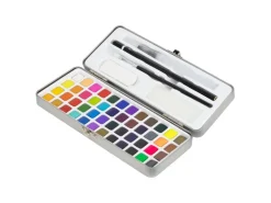 ECD Germany Aquarellfarben Set 48 Farben in Tragbarer Box inkl Pinsel* Malerbedarf