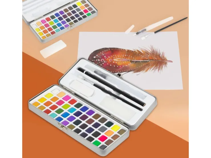 ECD Germany Aquarellfarben Set 48 Farben in Tragbarer Box inkl Pinsel* Malerbedarf