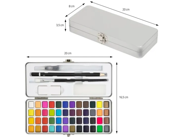 ECD Germany Aquarellfarben Set 48 Farben in Tragbarer Box inkl Pinsel* Malerbedarf