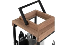ECD Germany Holzlaterne 22cm Gartenlaterne mit Kerzenständer Henkel Stadt Muster* Laternen