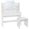 ECD Germany Schminktisch Set mit Hocker Spiegel LED-Beleuchtung 108x40x140 cm* Hocker