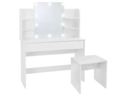 ECD Germany Schminktisch Set mit Hocker Spiegel LED-Beleuchtung 108x40x140 cm* Hocker