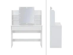 ECD Germany Schminktisch Set mit Hocker Spiegel LED-Beleuchtung 108x40x140 cm* Hocker