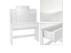 ECD Germany Schminktisch Set mit Hocker Spiegel LED-Beleuchtung 108x40x140 cm* Hocker