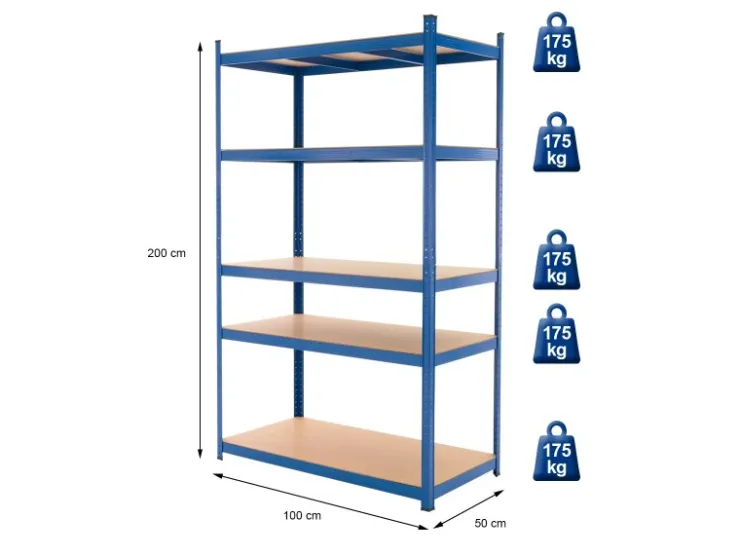 ECD Germany Werkstattregal 200x100x50 cm Blau aus Metall Belastbar bis 875 kg* Weitere Regale