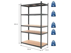ECD Germany Werkstattregal 200x100x60 cm Anthrazit Metall 5 MDF Böden bis 875kg* Weitere Regale
